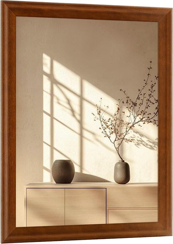 Tanmicoshomy Wood Bathroom Mirror 20x30 Inch, Wooden Framed Wall Mirrors with Tempered Glass for Bathroom Living Room Bedroom or Hallway