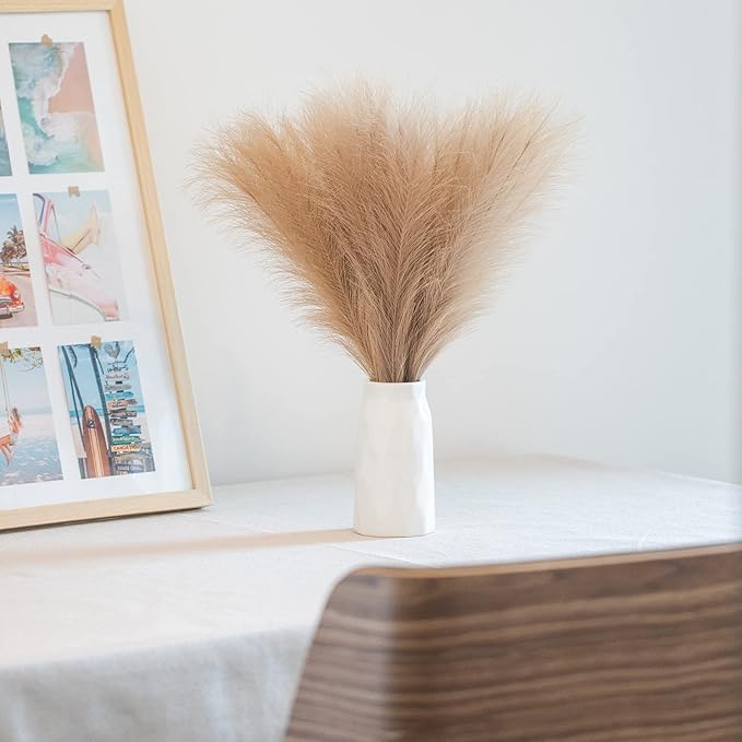 Faux Pampas Grass, 18"/45cm Artificial Pampas Grass Fluffy 6 Stem pompous Grass Flower Arrangement for Boho Home Wedding Decoration (Taupe)