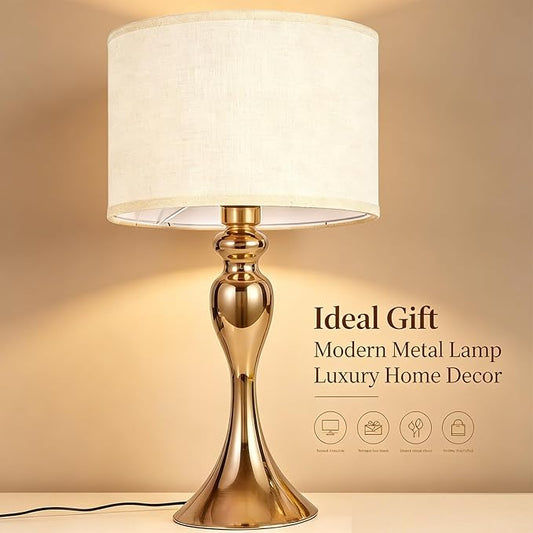 Gold Table lamp Single mid Century Modern Unique Decorative Cylinder smart end Side Bedside Night Cream dimmable for Bedroom