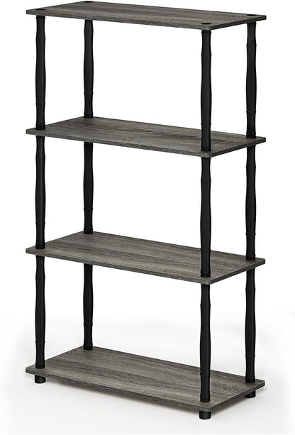 Furinno Turn-N-Tube 4-Tier Multipurpose Shelf Display Rack, Classic Tubes, French Oak Grey/Black