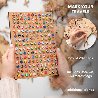 Enjoy The Wood 3D Wooden World Map Wall Art - Large Travel Map with Pins for Art Decor - Decorative Map of the World for Home, Office - Travel Wall Art Housewarming Gift Idea (Light, M, Unframed)