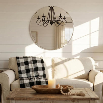 24 Inch Round Frameless Bathroom Mirror with Solid Backing, Beveled Edge Circle Vanity Mirror for Over Sink, Small Wall Mirror for Entryway Bedroom Decor