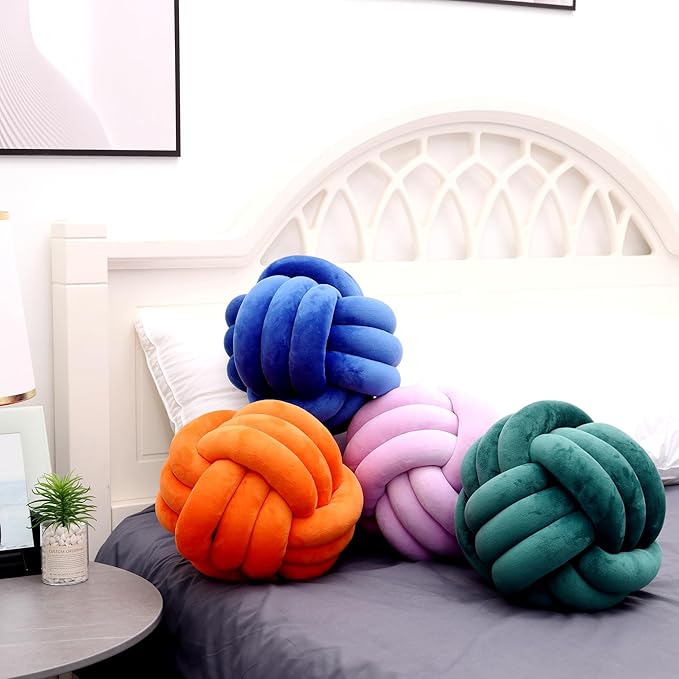 Petrella Knot Pillow Throw Pillows Ball Round Cute Throw Pillows Home Decor Cushion Decorative Aesthetic Spandex,Jewel Blue 11inch