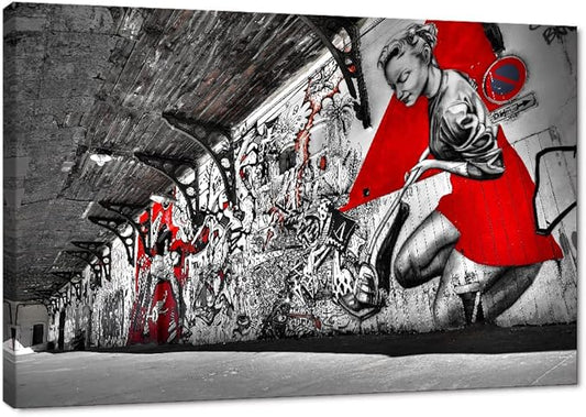 Banksy Wall Art Graffiti Street Giclee Canvas Paintings Poster and Prints Colorful Graffiti Wall Pictures Figure Street Picture Artwork Framed Art for Apartment Home Wall Decor -28”Wx44”H.
