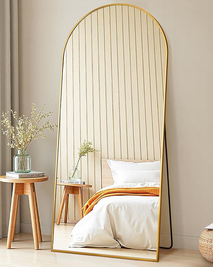 Suidia 58"x21" Arched Full Length Mirror with Stand, Full Body Mirror with Aluminum Frame, Freestanding/Leaning/Wall-Mounted, Floor Mirrors for Bedroom, Living Room, Entryway, Dressing Room, Gold