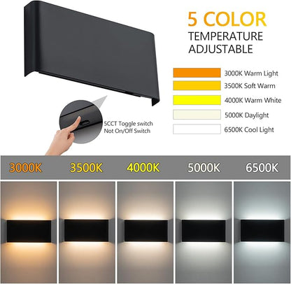4 Pack Modern LED Wall Sconces, 15W Black Up and Down Wall Lights Indoor, 5 CCT Adjustable (3000K-6500K) Hardwired Decorative Wall Lamp for Hallway, Bedroom, Living Room, Stairwell