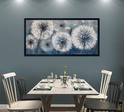 Dandelion Wall Art Blue Large Picture for Living Room Canvas Art Wall Decor Above Bed White Flower Artwork for Walls Paintings Modern Art Aall Decor Framed Wall Art for Bedroom 29×58IN