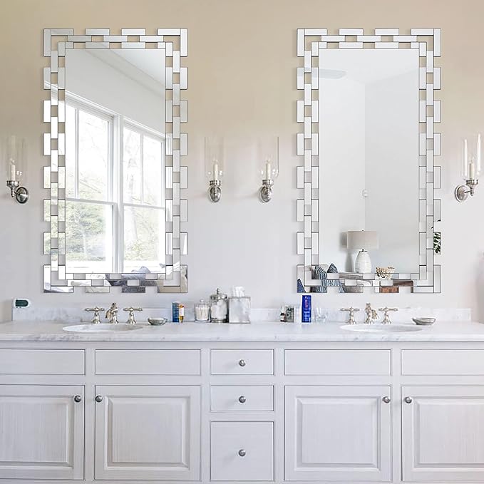 Chende 47''x32'' Frameless Glass Wall Mirror, Modern Decorative Rectangle Mirror for Living Room, Dining Room, Entryway, Bathroom, Bedroom