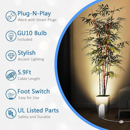 2 Pack Up Lights Indoor, 6W 3000K Warm White Uplighting Indoor Floor Can Light with GU10 Bulb, Indoor Floor Spotlight for Plants, Wall & Artwork, Plug Cord & Foot Switch, White