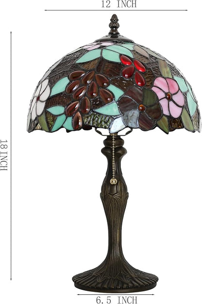 Tiffany Lamp Stained Glass Table Lamp 12 x 19” Grape Style Decorative Lamp Bedside Reading Light for Desk Living Room Bedroom Office Study Light Home Decor Gift