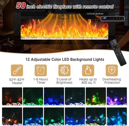 chartustriable Fireplace TV Stand for 100" TV, 93" LED Entertainment Center with 50" Fireplace & Power Outlets, High Gloss TV Stand, Gaming TV Media Console for Living Room, 93 Inch, Black