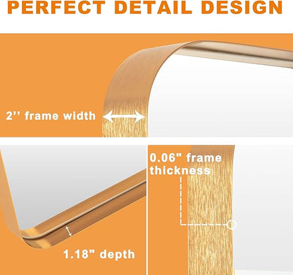 NeuType Full Length Mirror, 63"x20" Floor Mirror Full Body Dressing Mirror Round Corner, Hanging or Leaning Against Wall Large Rectangle Wall Mounted Deep Set Aluminum Alloy Frame for Bedroom, Gold