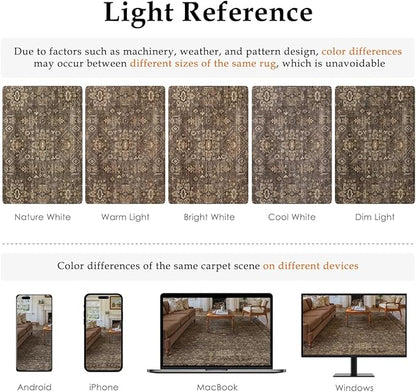 4x6 Washable Area Rug for Living Room Bedroom Vintage Brown Soft Low Pile Carpet Traditional Retro Non Slip Throw Rug for Dining Room Entryway Indoor Dorm Kitchen