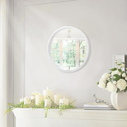 JJUUYOU Round White Wall Mirror Small Circular Mirror for Bathroom Vanity Mirror Wall Circle for Wall Wood Frame Make up Mirror for Entryway Living Room, Bedroom, Dorm Decorative