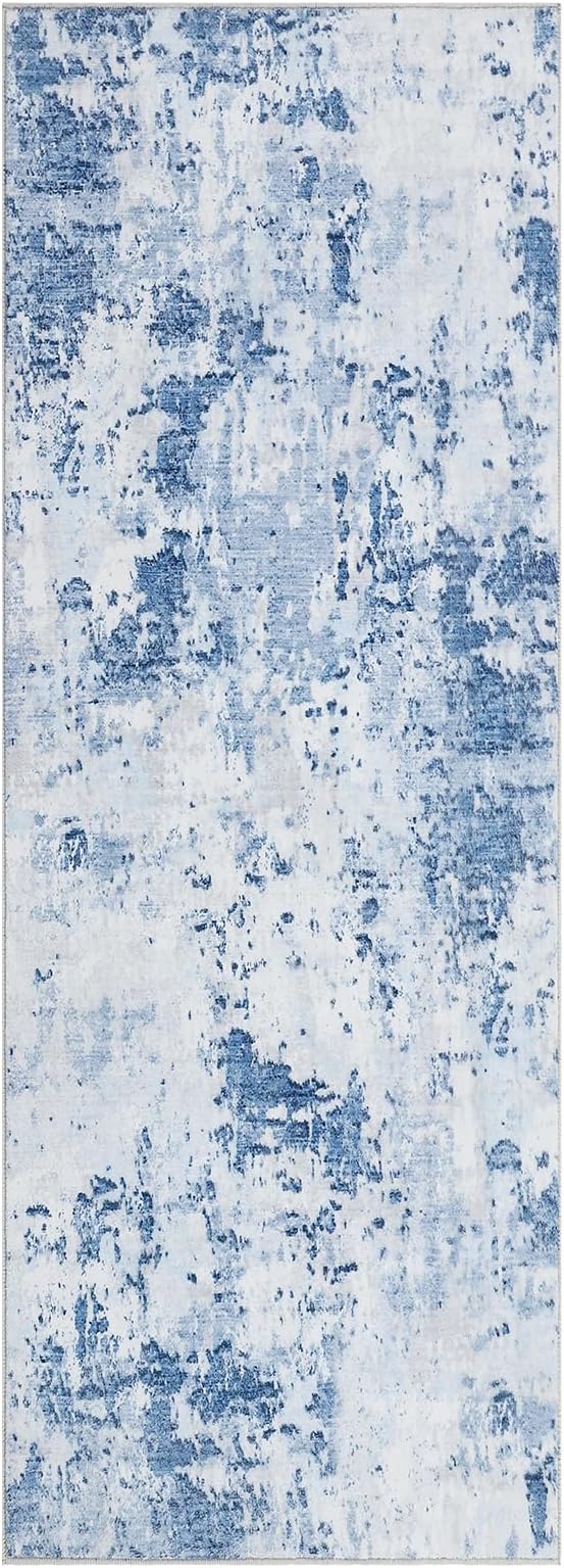 ROYHOME Modern Abstract Runner Rug 2x5 Washable Non Slip Stain Resistant Rug for Bedroom Living Room Non Shedding Low Pile Indoor Floor Cover,Light Blue