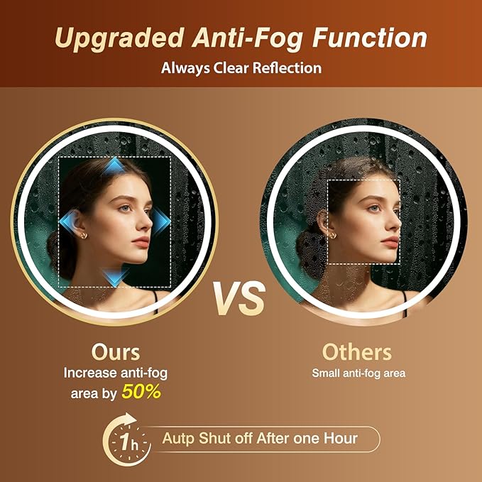30 Inch Round Gold Framed LED Bathroom Mirror with Lights,Wall-Mounted Lighted Bathroom with 3 Colors Brightness,Anti-Fog,Dimmable Brightness, Waterproof, Tempered Glass, Frontlit & Backlit