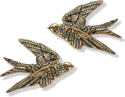 AMOIENSIS Bird Wall Sculpture Art, Set of 2, 4.75 Inch Resin Antique Gold Bird 3D Sculpted Floating Hanging Wall Decoration