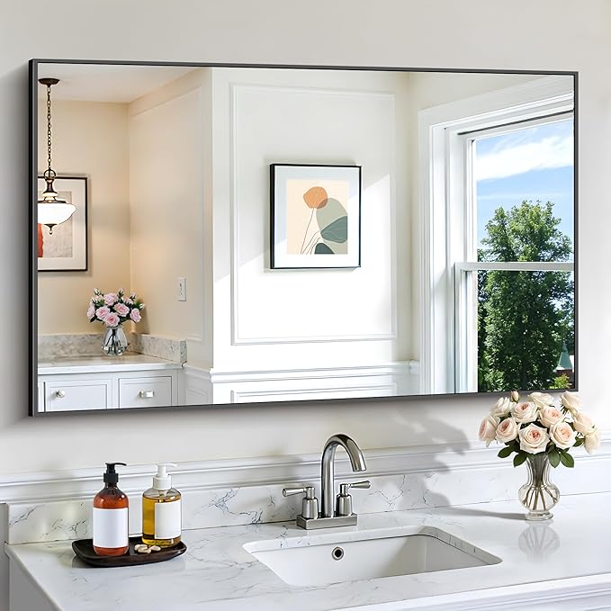 COFENY Black Bathroom Mirror for Wall, 30x48 Inch Rectangle Mirrors with Metal Frame, Modern Vanity Wall Mirror Decor for Bathroom Living Room, Entryway Hangs Horizontal or Vertical