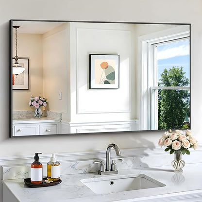 COFENY Black Bathroom Mirror for Wall, 30x48 Inch Rectangle Mirrors with Metal Frame, Modern Vanity Wall Mirror Decor for Bathroom Living Room, Entryway Hangs Horizontal or Vertical