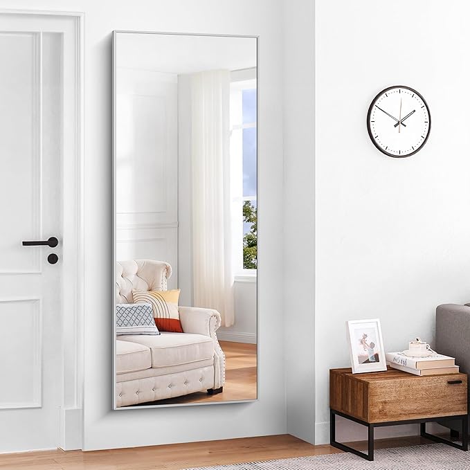 COFENY 30x72inch Bathroom Mirror, Silver Rectangle Mirror with Thin Metal Frame, Large Rectangular Wall Mirror for Bathroom, Living Roomm, Hair Salon, Big Farmehouse Mirrors Hang Horizontal/Vertical