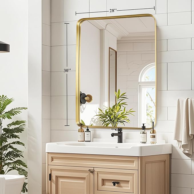 Bathroom Mirror - 28x36 Inch Wall Mirrors for Bathroom, Gold Frame Rectangle Vanity Mirror for Restroom, Entryway, Hanging Vertically or Horizontally