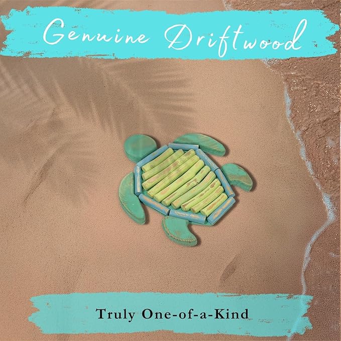 Driftwood Fish Nautical Wall Decor - Handmade Wooden Rustic Coastal Wall Art for Living Room, Bedroom, Office, Bathroom - Ocean Beach Decoration (Turtella)