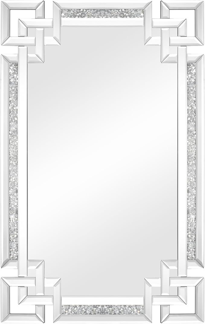 Crystal Crush Diamond Mirror-24 x36 Silver Mirror, Gorgeous Wall Mirror, Rectangle Mirrors for Wall Bathroom, Bedroom, Dining Room and Living Room