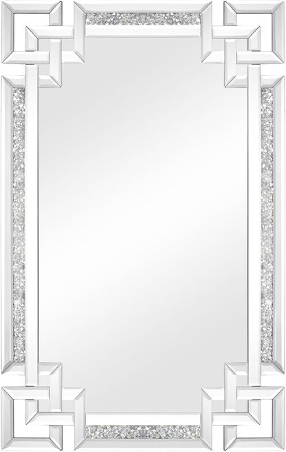 Crystal Crush Diamond Mirror-24 x36 Silver Mirror, Gorgeous Wall Mirror, Rectangle Mirrors for Wall Bathroom, Bedroom, Dining Room and Living Room