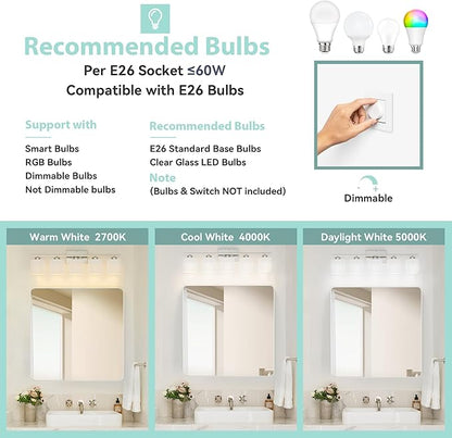 Honesorn Modern Vanity Lights - 5-Light Bathroom Fixture with Frosted Shade & Anti-Rust Nickel Finish