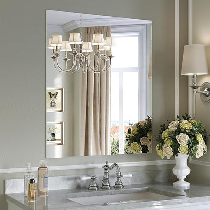 Frameless Mirror for Bathroom, 24"x36" Frameless Bathroom Mirrors for Over Sink, Bathroom Vanity Rectangle Mirror with Tempered Glass, Bathroom Mirror for Living Room, Bedroom, Entryway