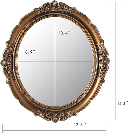 Funerom 12.8 x 14.3 inch Vintage Decorative Wall Mirror, Hanging Mirrors for Bedroom Living-Room Dresser Decor, Oval (Antique Gold)