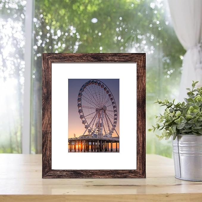 BESCRCL 8x10 Picture Frame Brown Set of 6, Display Pictures 5x7 with Mat or 8x10 Without Mat for Wall Mounting or TableTop
