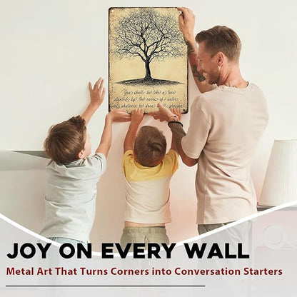 Tree of Life Vintage Metal Sign You Shall Be Like a Tree Retro Wall Art Metal Poster for Bedroom Home Kitchen Living Room 12x16inch