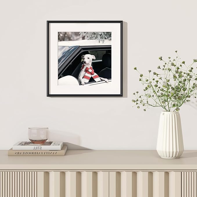 Fun Memories Black Metal Picture Frame 16x16, Metal 16 x 16 Frames for Wall, Square 16x16 Frame with Mat for 12x12, Modern 16 by 16 Aluminum Frame with Tempered Glass