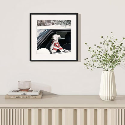 Fun Memories Black Metal Picture Frame 16x16, Metal 16 x 16 Frames for Wall, Square 16x16 Frame with Mat for 12x12, Modern 16 by 16 Aluminum Frame with Tempered Glass