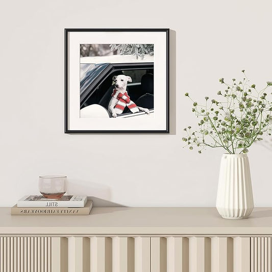 Fun Memories Black Metal Picture Frame 16x16, Metal 16 x 16 Frames for Wall, Square 16x16 Frame with Mat for 12x12, Modern 16 by 16 Aluminum Frame with Tempered Glass