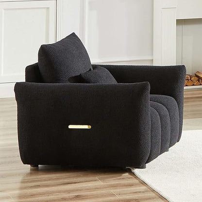 Antetek 35" Modern Accent Single Sofa Chair, Comfy Deep Seat Teddy Living Room Chair, Leisure Boucle Reading Sofa Arm Chair for Bedroom, Office, Apartment, Black