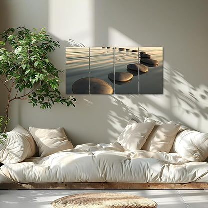 LevvArts - Zen Canvas Wall Art,Basalt Stone on The Sunset Relax Scenery Canvas Pictures for Living Room Decoration,Peaceful Water Multi Panel Wall Art Easy Hanging On - 48" W x 24" H overall