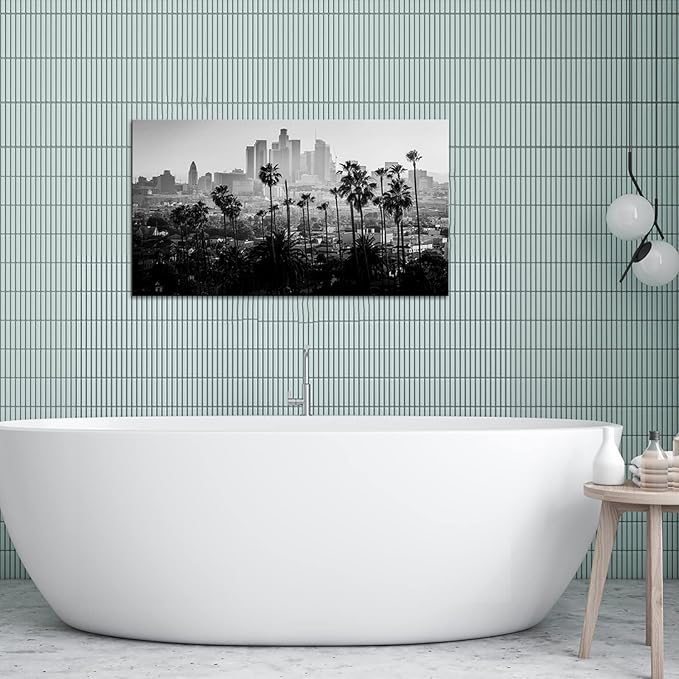 FuShvre City Canvas Wall Art Los Angeles Downtown Picture Print Black and White LA Cityscape Painting for Wall Decor Framed 20"x 36"