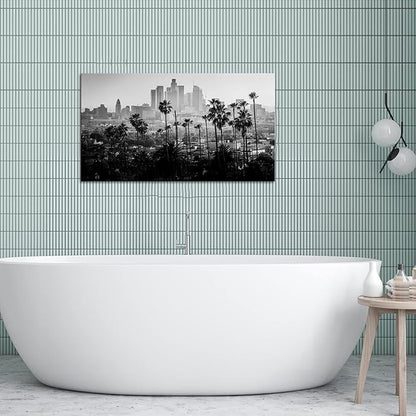 FuShvre City Canvas Wall Art Los Angeles Downtown Picture Print Black and White LA Cityscape Painting for Wall Decor Framed 20"x 36"