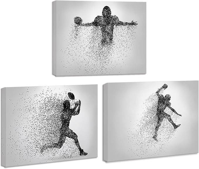 Football Canvas Wall Art Prints Set of 3, Framed Football Posters Wall Decor, Sports Room Decor For Men Kids Teenagers, Football Poster Set For Bedroom Man Cave, Boys Bedroom Decor