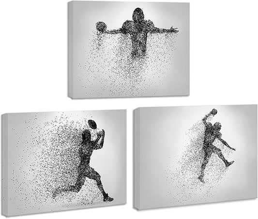 Football Canvas Wall Art Prints Set of 3, Framed Football Posters Wall Decor, Sports Room Decor For Men Kids Teenagers, Football Poster Set For Bedroom Man Cave, Boys Bedroom Decor