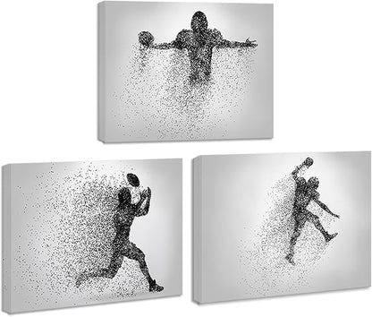 Football Canvas Wall Art Prints Set of 3, Framed Football Posters Wall Decor, Sports Room Decor For Men Kids Teenagers, Football Poster Set For Bedroom Man Cave, Boys Bedroom Decor