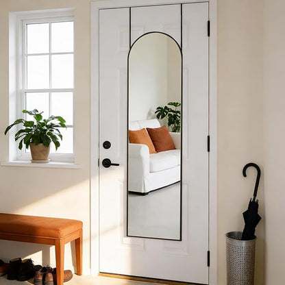 DUMOS Full Length Mirror 47x14 Inches - Arched Full Body Door Hanging Wall Mounted Aluminum Alloy Frame Mirror for Bedroom, Dressing Room, Entryway, Black