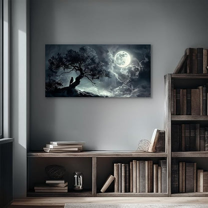 SERIMINO Large Canvas Wall Art, Moon Landscape Canvas Prints Paintings, Moonlit Night Modern Home Decor, Lonely Tree Dark Pictures Wall Decor Living Room Bedroom Bathroom Aesthetic 20"X40"