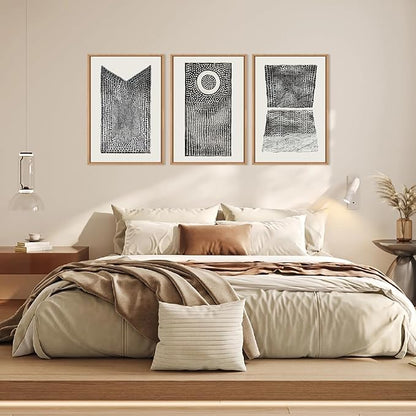 Abstract Dot Pattern Framed Canvas Wall Art Set,Minimalist Black and White Wall Decor,Neutral Geometric Print,Modern Circle Boho Mid Century Artwork for Living Room,Bedroom-16 x24 x3