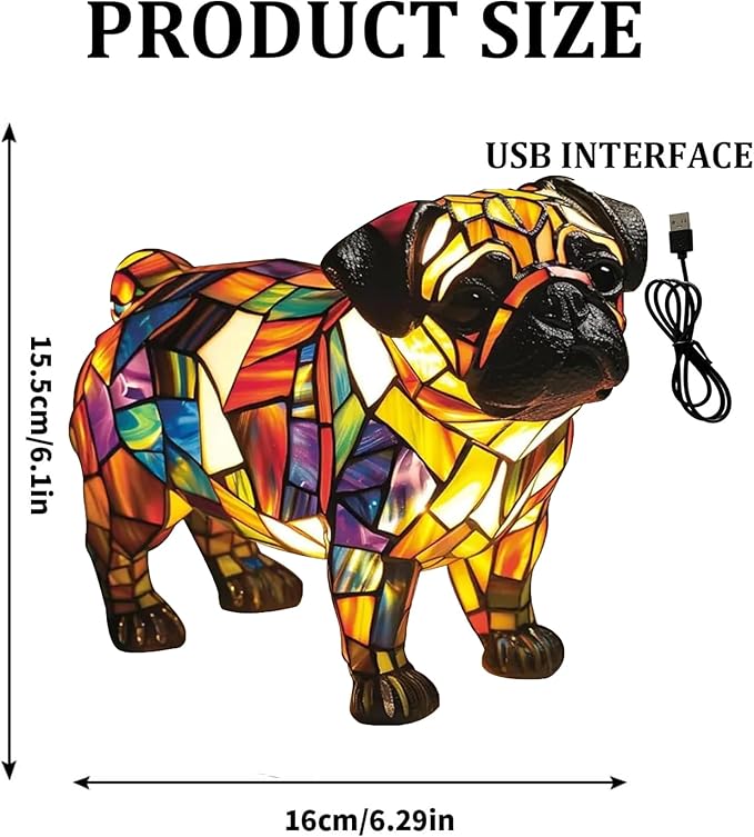 Dog Series Art Night Light, Corgi Lamp and Pug Lamp, Stained Resin French Bulldog Tabletop, 3D Dog LED Table Lamp, Stained Resin Night Light, Pet Themed Tabletop Decor (Pug)