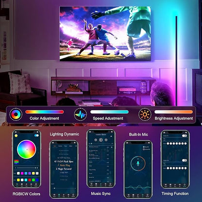 Tyute Corner Floor Lamp 2 Pack, LED Lamps with Remote, RGB Standing Lamp, LED Light Stick, Music Sync Dimmable Color Changing Ambient Light Bar for Bedroom, Living Room, Gaming Room, Party, Dorm