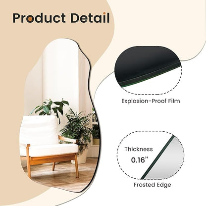 TRAHOME 32'' x 18'' Irregular Asymmetrical Wall Mirror for Living Room Bathroom Entryway, Modern Decorative Mirror Hanging