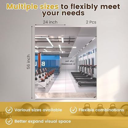 LOAAO Home Gym Mirror, 56"x24"-2 PCS Gym Mirrors for Wall, Frameless, Tempered Glass, Large Workout Mirrors for Home Gym, Dance Studio, Yoga Room, Garage Gym